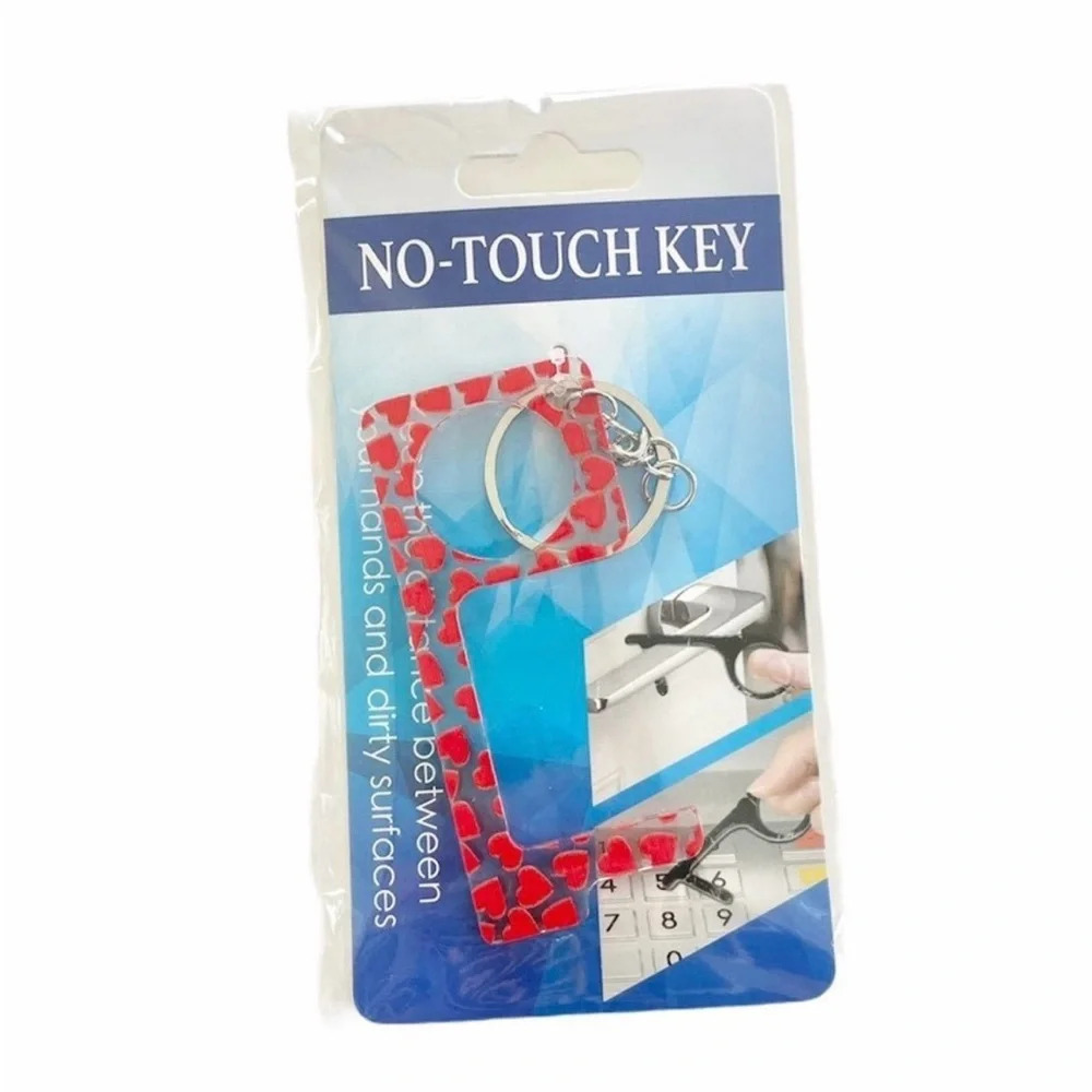 No-Touch Key and Door Handle Opener Keychain Red Heart Print Design